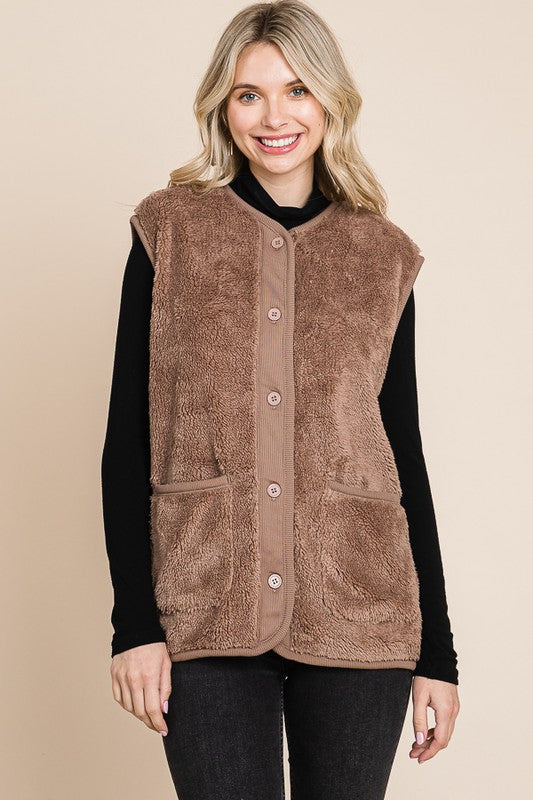 Faux Fur Button Down Vest