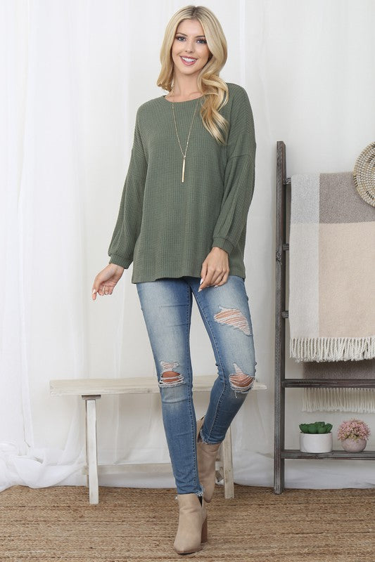 PUFF SLEEVE BOATNECK WAFFLE TUNIC – Will + Rae Boutique