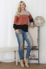 Load image into Gallery viewer, PUFF SLEEVE COLOR BLOCK RIB TOP
